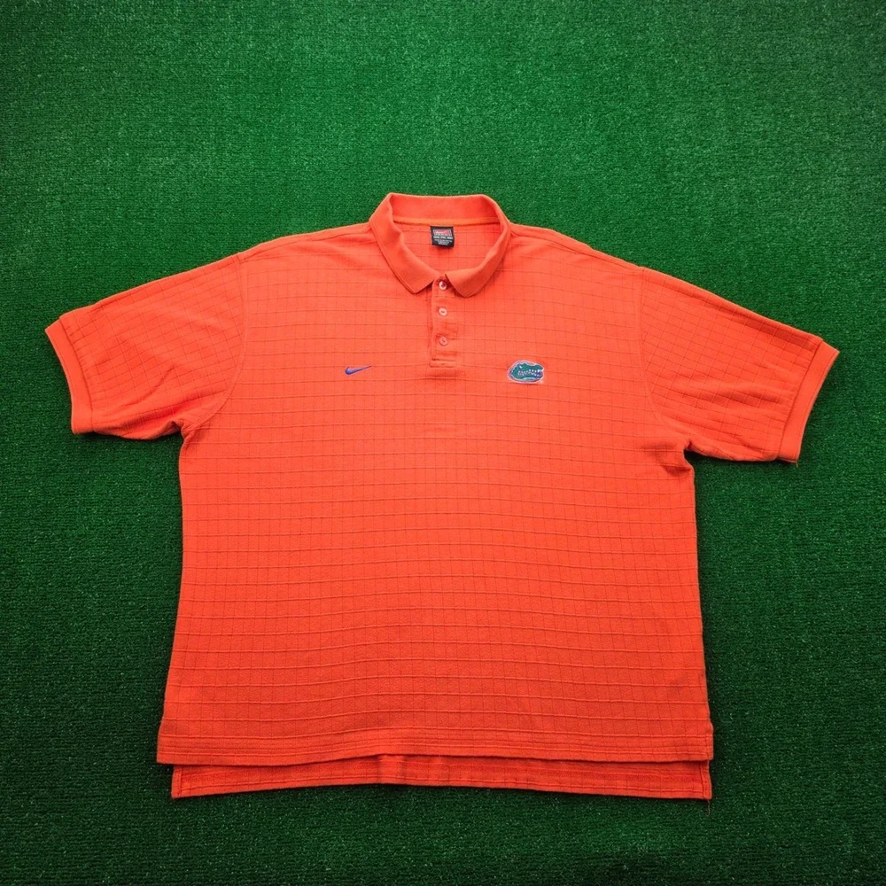 Vintage Nike Team Florida Gators Polo Shirt Mens XXL‎ Orange Grid Texture NCAA